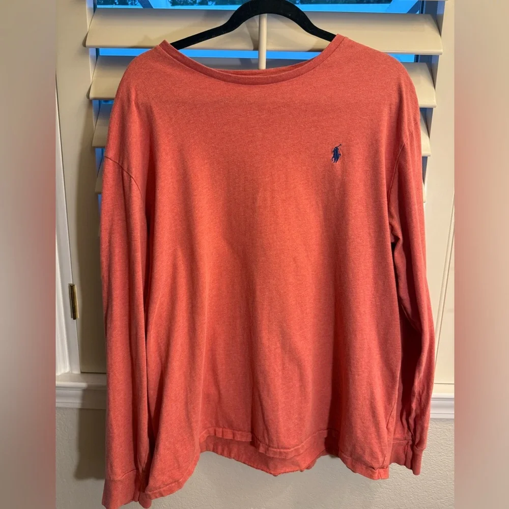Polo by Ralph Lauren Coral Long Sleeve Tee Shirt Blue Pony logo XL